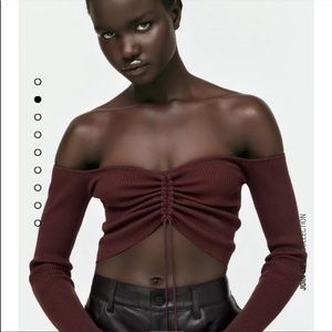 Zara cropped ruched top brown